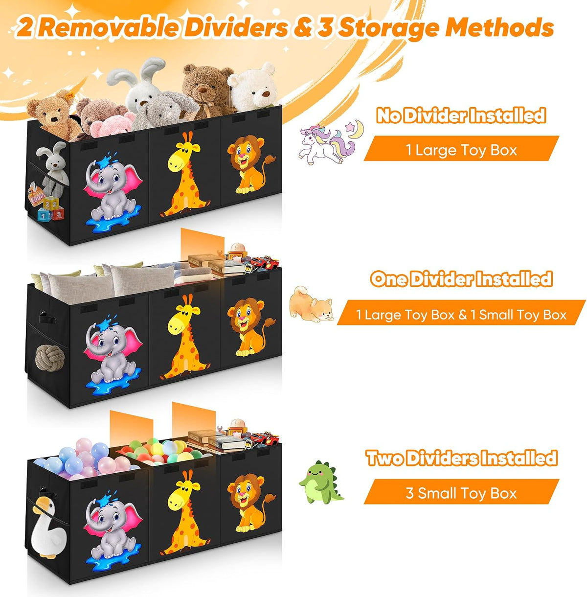 Extra Large Toy Box, Collapsible Storage Organizer with Lids, 40"x14"x16"