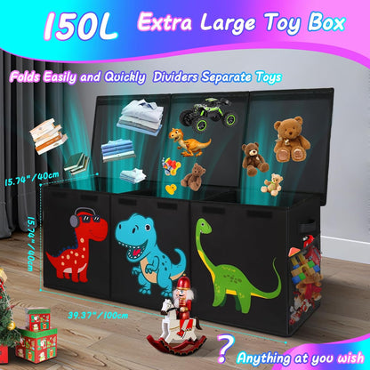 Extra Large Toy Box, Collapsible Storage Organizer with Lids, 40"x14"x16"
