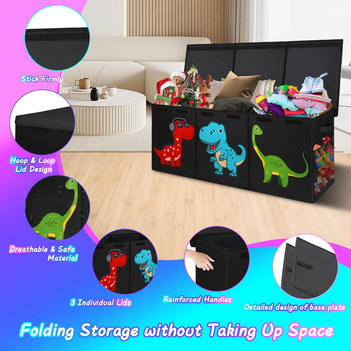 Extra Large Toy Box, Collapsible Storage Organizer with Lids, 40"x14"x16"