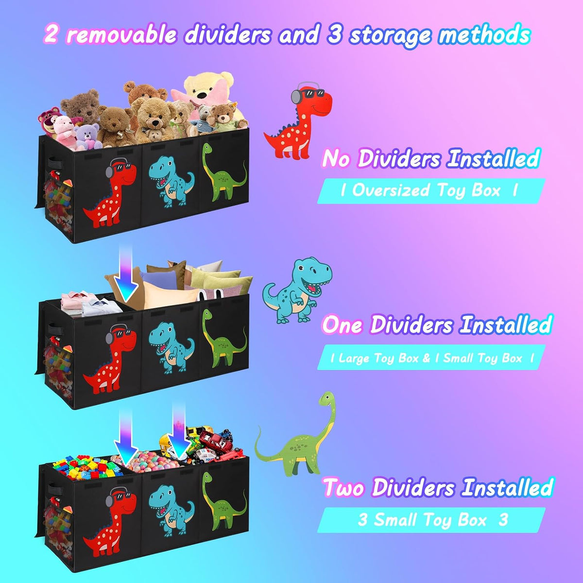Extra Large Toy Box, Collapsible Storage Organizer with Lids, 40"x14"x16"