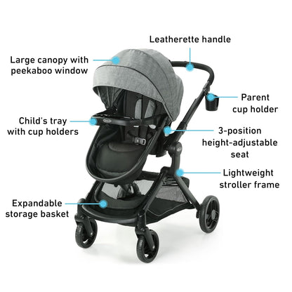 Modes Nest Travel System, 3-in-1 Modular Carseat Stroller Combo, Includes the SnugRide DLX Infant Car Seat and Baby Stroller, Adjustable Slide2Me Car Seat Carrier to Toddler Stroller, Sullivan