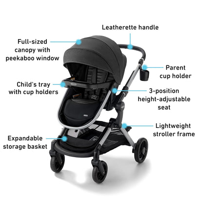 Modes Nest Travel System, 3-in-1 Modular Carseat Stroller Combo, Includes the SnugRide DLX Infant Car Seat and Baby Stroller, Adjustable Slide2Me Car Seat Carrier to Toddler Stroller, Sullivan