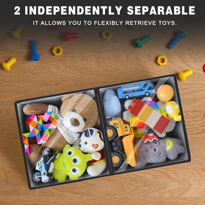 2 Pack Large Toy Storage Box with Clear Lids Collapsible Toy Organizer Chest with Adjustable Dividers Kids Storage Bin Basket for Boys Girls Living Room Nursery Playroom Closet Black and Grey