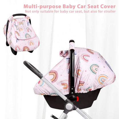Car Seat Cover Baby Girl, Warm Winter Carseat Cover for Baby, Kick-Proof Infant Car Seat Cover with Peep Window, Windproof & Cozy, Pink Rainbow