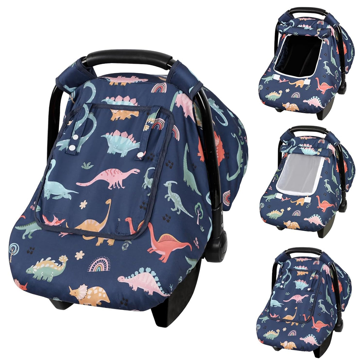 Car Seat Cover Baby Girl, Warm Winter Carseat Cover for Baby, Kick-Proof Infant Car Seat Cover with Peep Window, Windproof & Cozy, Pink Rainbow