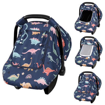 Car Seat Cover Baby Girl, Warm Winter Carseat Cover for Baby, Kick-Proof Infant Car Seat Cover with Peep Window, Windproof & Cozy, Pink Rainbow