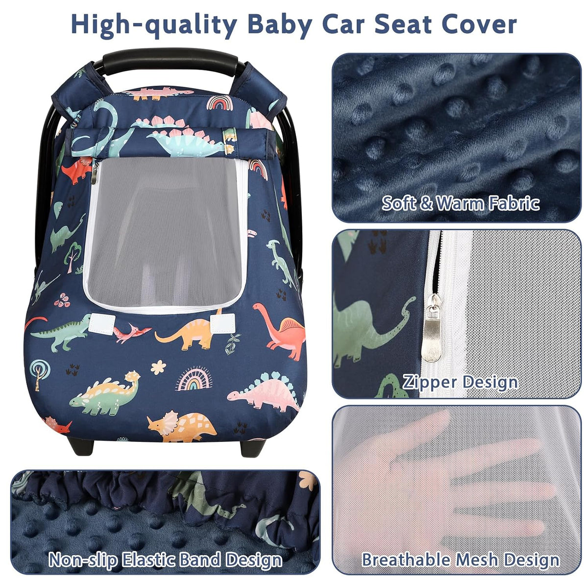 Car Seat Cover Baby Girl, Warm Winter Carseat Cover for Baby, Kick-Proof Infant Car Seat Cover with Peep Window, Windproof & Cozy, Pink Rainbow
