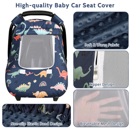 Car Seat Cover Baby Girl, Warm Winter Carseat Cover for Baby, Kick-Proof Infant Car Seat Cover with Peep Window, Windproof & Cozy, Pink Rainbow