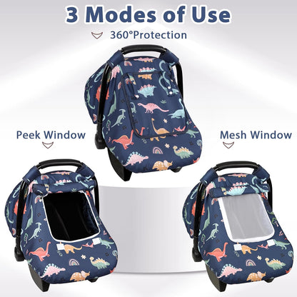 Car Seat Cover Baby Girl, Warm Winter Carseat Cover for Baby, Kick-Proof Infant Car Seat Cover with Peep Window, Windproof & Cozy, Pink Rainbow