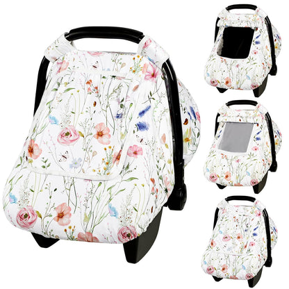 Car Seat Cover Baby Girl, Warm Winter Carseat Cover for Baby, Kick-Proof Infant Car Seat Cover with Peep Window, Windproof & Cozy, Pink Rainbow