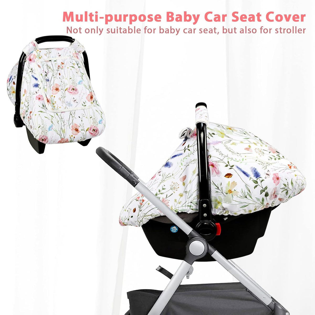 Car Seat Cover Baby Girl, Warm Winter Carseat Cover for Baby, Kick-Proof Infant Car Seat Cover with Peep Window, Windproof & Cozy, Pink Rainbow