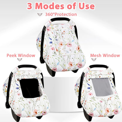 Car Seat Cover Baby Girl, Warm Winter Carseat Cover for Baby, Kick-Proof Infant Car Seat Cover with Peep Window, Windproof & Cozy, Pink Rainbow