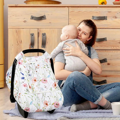 Car Seat Cover Baby Girl, Warm Winter Carseat Cover for Baby, Kick-Proof Infant Car Seat Cover with Peep Window, Windproof & Cozy, Pink Rainbow