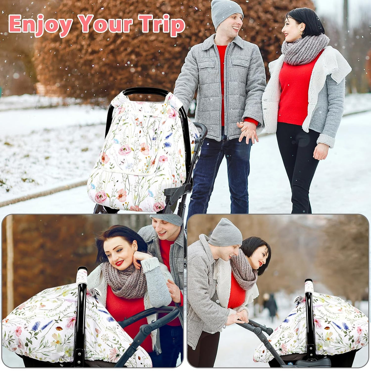 Car Seat Cover Baby Girl, Warm Winter Carseat Cover for Baby, Kick-Proof Infant Car Seat Cover with Peep Window, Windproof & Cozy, Pink Rainbow