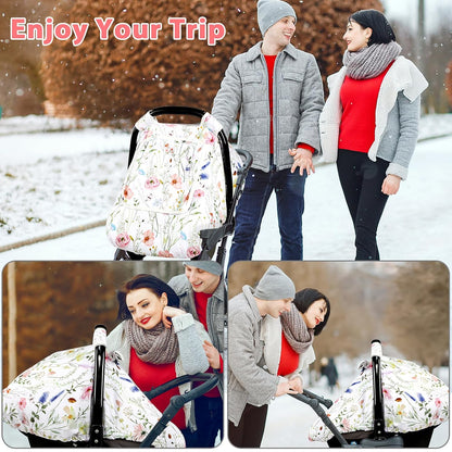 Car Seat Cover Baby Girl, Warm Winter Carseat Cover for Baby, Kick-Proof Infant Car Seat Cover with Peep Window, Windproof & Cozy, Pink Rainbow