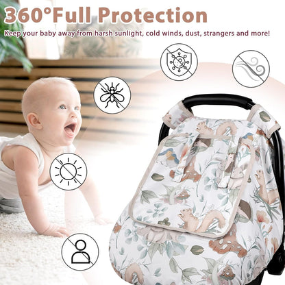 Car Seat Cover Baby Girl, Warm Winter Carseat Cover for Baby, Kick-Proof Infant Car Seat Cover with Peep Window, Windproof & Cozy, Pink Rainbow
