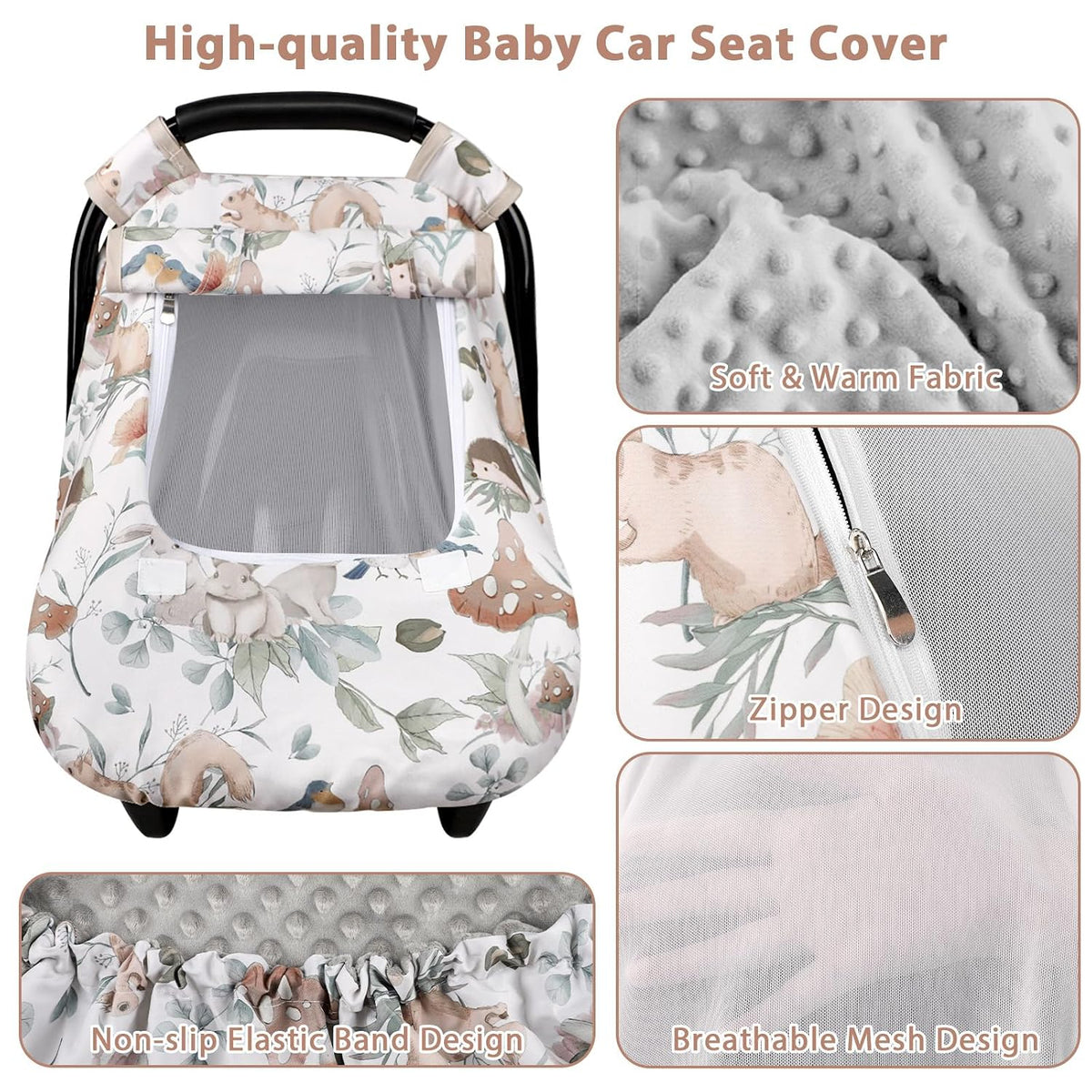 Car Seat Cover Baby Girl, Warm Winter Carseat Cover for Baby, Kick-Proof Infant Car Seat Cover with Peep Window, Windproof & Cozy, Pink Rainbow