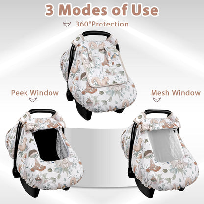 Car Seat Cover Baby Girl, Warm Winter Carseat Cover for Baby, Kick-Proof Infant Car Seat Cover with Peep Window, Windproof & Cozy, Pink Rainbow