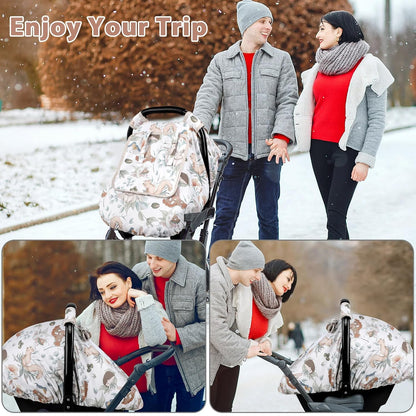 Car Seat Cover Baby Girl, Warm Winter Carseat Cover for Baby, Kick-Proof Infant Car Seat Cover with Peep Window, Windproof & Cozy, Pink Rainbow