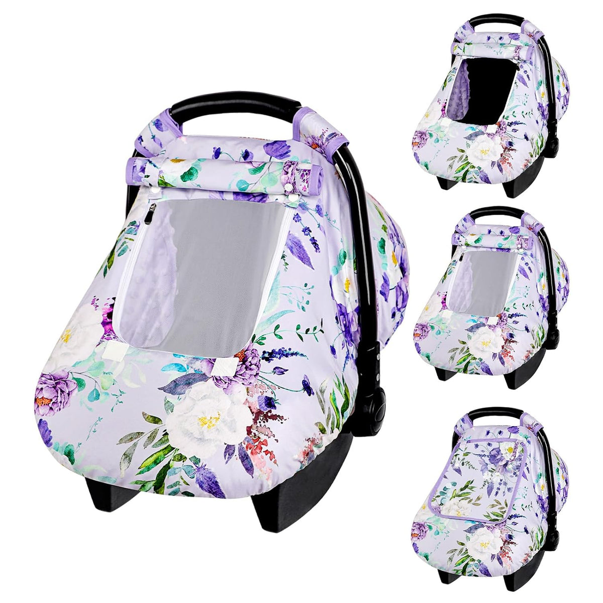 Car Seat Cover Baby Girl, Warm Winter Carseat Cover for Baby, Kick-Proof Infant Car Seat Cover with Peep Window, Windproof & Cozy, Pink Rainbow