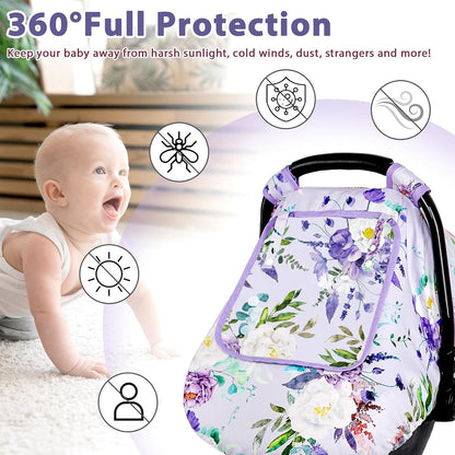 Car Seat Cover Baby Girl, Warm Winter Carseat Cover for Baby, Kick-Proof Infant Car Seat Cover with Peep Window, Windproof & Cozy, Pink Rainbow