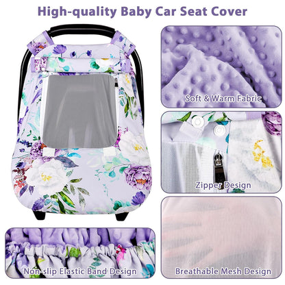 Car Seat Cover Baby Girl, Warm Winter Carseat Cover for Baby, Kick-Proof Infant Car Seat Cover with Peep Window, Windproof & Cozy, Pink Rainbow