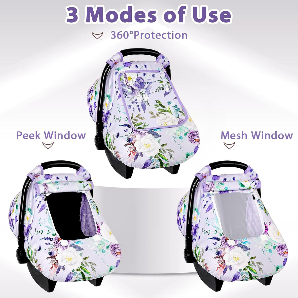 Car Seat Cover Baby Girl, Warm Winter Carseat Cover for Baby, Kick-Proof Infant Car Seat Cover with Peep Window, Windproof & Cozy, Pink Rainbow
