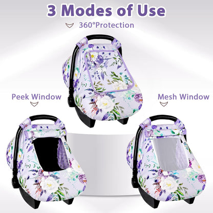 Car Seat Cover Baby Girl, Warm Winter Carseat Cover for Baby, Kick-Proof Infant Car Seat Cover with Peep Window, Windproof & Cozy, Pink Rainbow