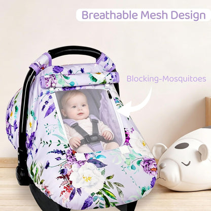 Car Seat Cover Baby Girl, Warm Winter Carseat Cover for Baby, Kick-Proof Infant Car Seat Cover with Peep Window, Windproof & Cozy, Pink Rainbow