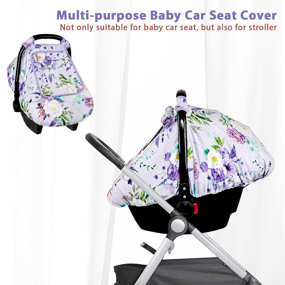 Car Seat Cover Baby Girl, Warm Winter Carseat Cover for Baby, Kick-Proof Infant Car Seat Cover with Peep Window, Windproof & Cozy, Pink Rainbow