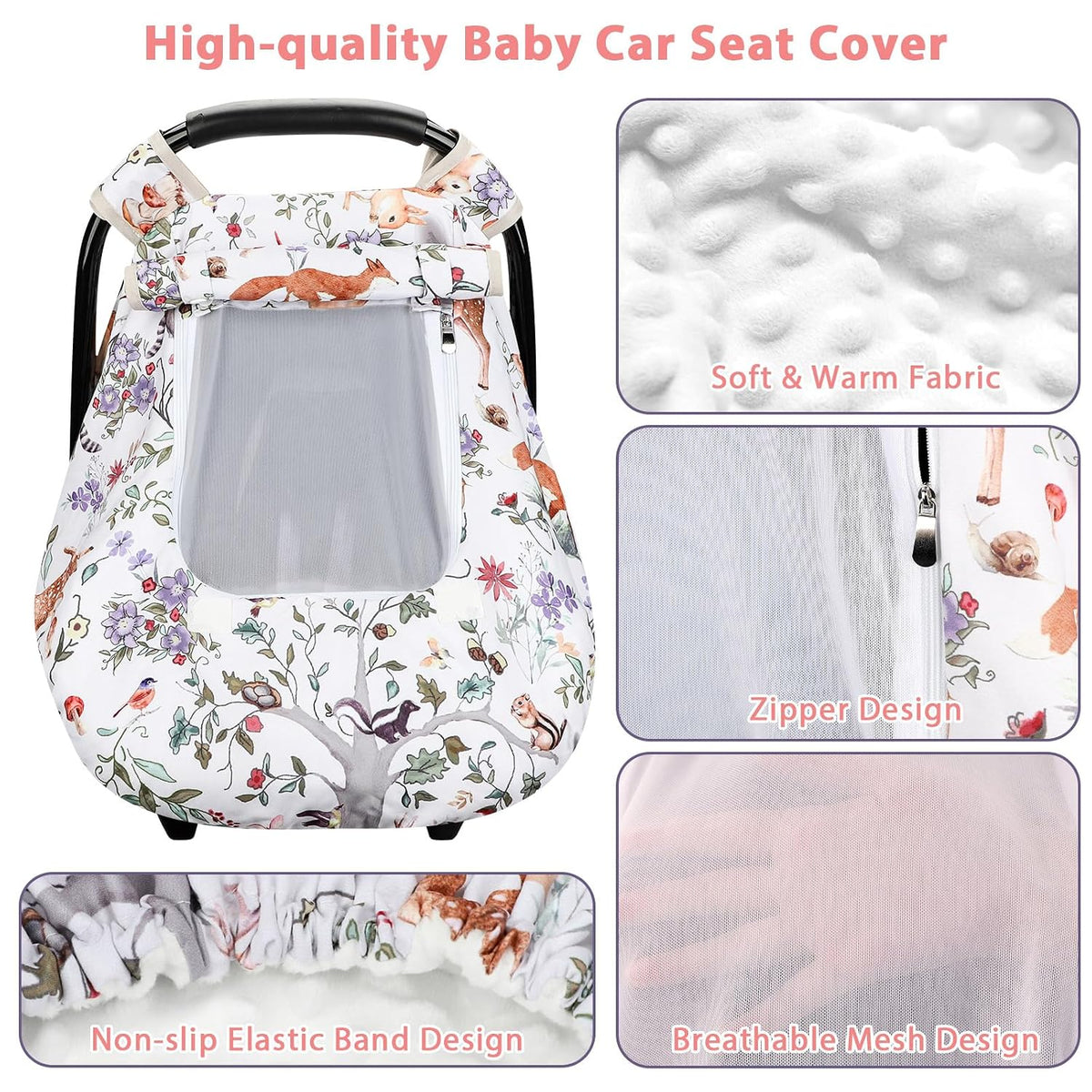 Car Seat Cover Baby Girl, Warm Winter Carseat Cover for Baby, Kick-Proof Infant Car Seat Cover with Peep Window, Windproof & Cozy, Pink Rainbow