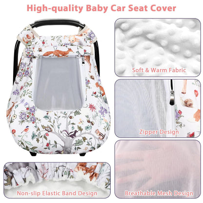 Car Seat Cover Baby Girl, Warm Winter Carseat Cover for Baby, Kick-Proof Infant Car Seat Cover with Peep Window, Windproof & Cozy, Pink Rainbow