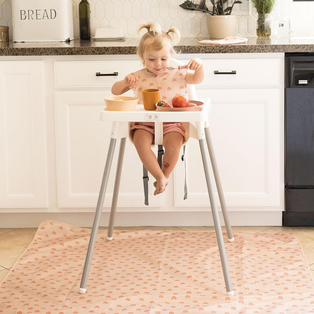 Splat Mat for Under High Chair or Table | 51" x 51" Waterproof & Mess-Proof High Chair Mat for Baby, Machine Washable for Mealtime or Art (Luna)