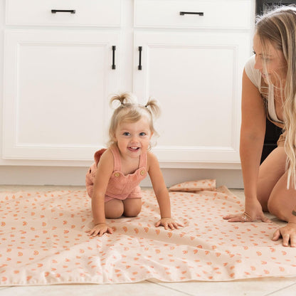 Splat Mat for Under High Chair or Table | 51" x 51" Waterproof & Mess-Proof High Chair Mat for Baby, Machine Washable for Mealtime or Art (Luna)