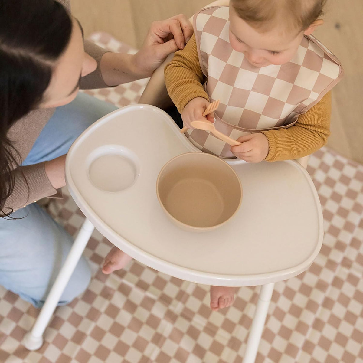 Splat Mat for Under High Chair or Table | 51" x 51" Waterproof & Mess-Proof High Chair Mat for Baby, Machine Washable for Mealtime or Art (Luna)