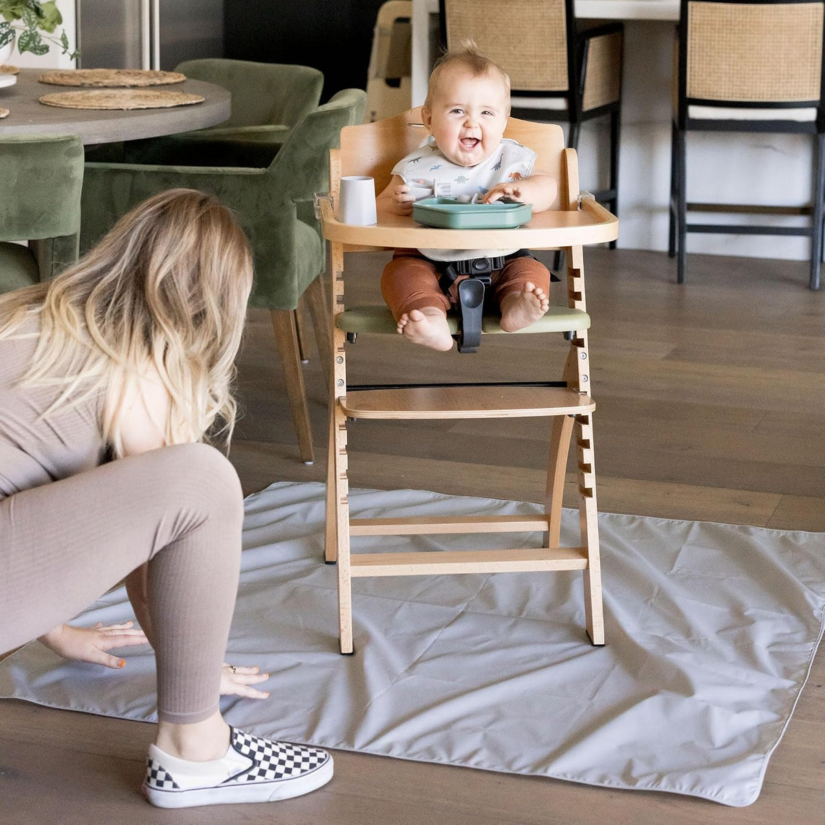 Splat Mat for Under High Chair or Table | 51" x 51" Waterproof & Mess-Proof High Chair Mat for Baby, Machine Washable for Mealtime or Art (Luna)