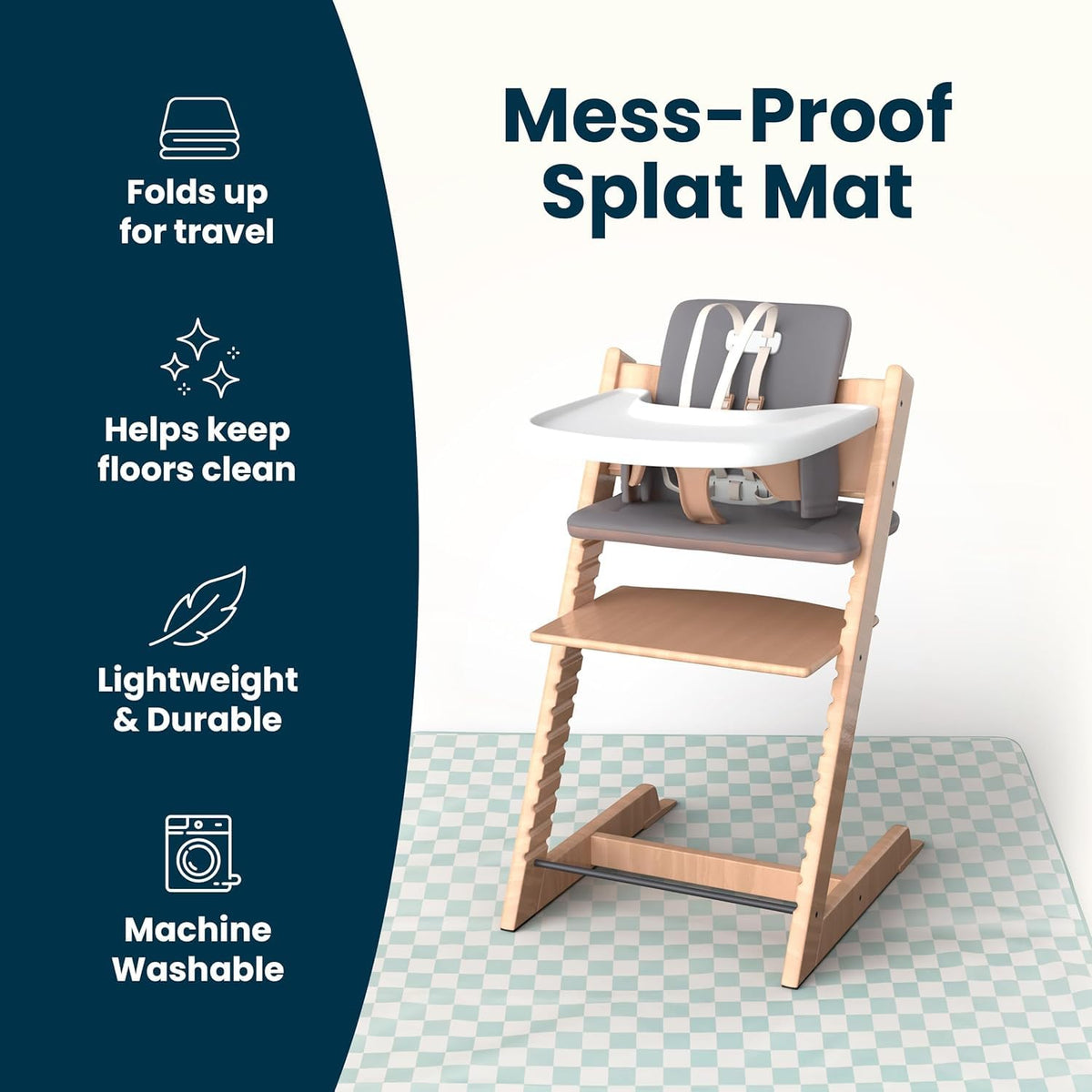 Splat Mat for Under High Chair or Table | 51" x 51" Waterproof & Mess-Proof High Chair Mat for Baby, Machine Washable for Mealtime or Art (Luna)