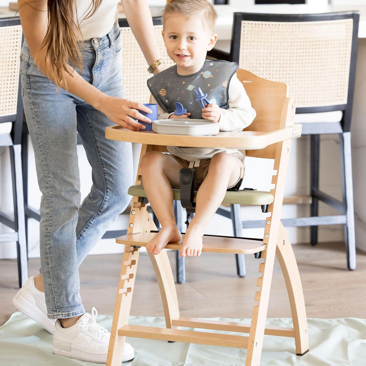 Splat Mat for Under High Chair or Table | 51" x 51" Waterproof & Mess-Proof High Chair Mat for Baby, Machine Washable for Mealtime or Art (Luna)
