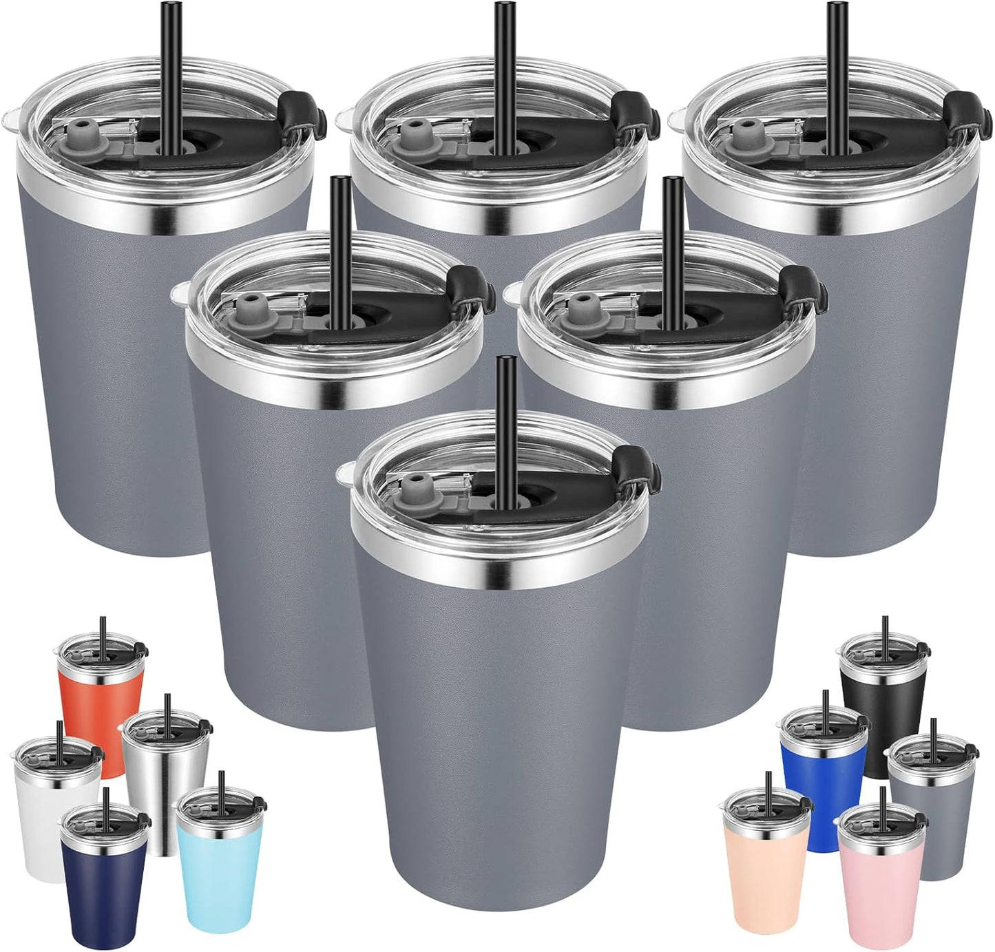 12oz Tumbler Stainless Steel Tumbler bulk Vacuum Insulated Double Wall Travel Tumbler with Lid and Straw Reusable Tumbler, Grey 1 Pack