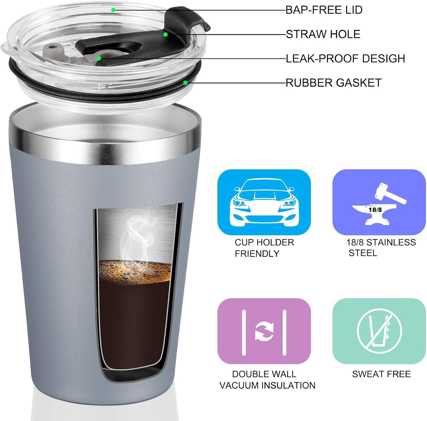 12oz Tumbler Stainless Steel Tumbler bulk Vacuum Insulated Double Wall Travel Tumbler with Lid and Straw Reusable Tumbler, Grey 1 Pack