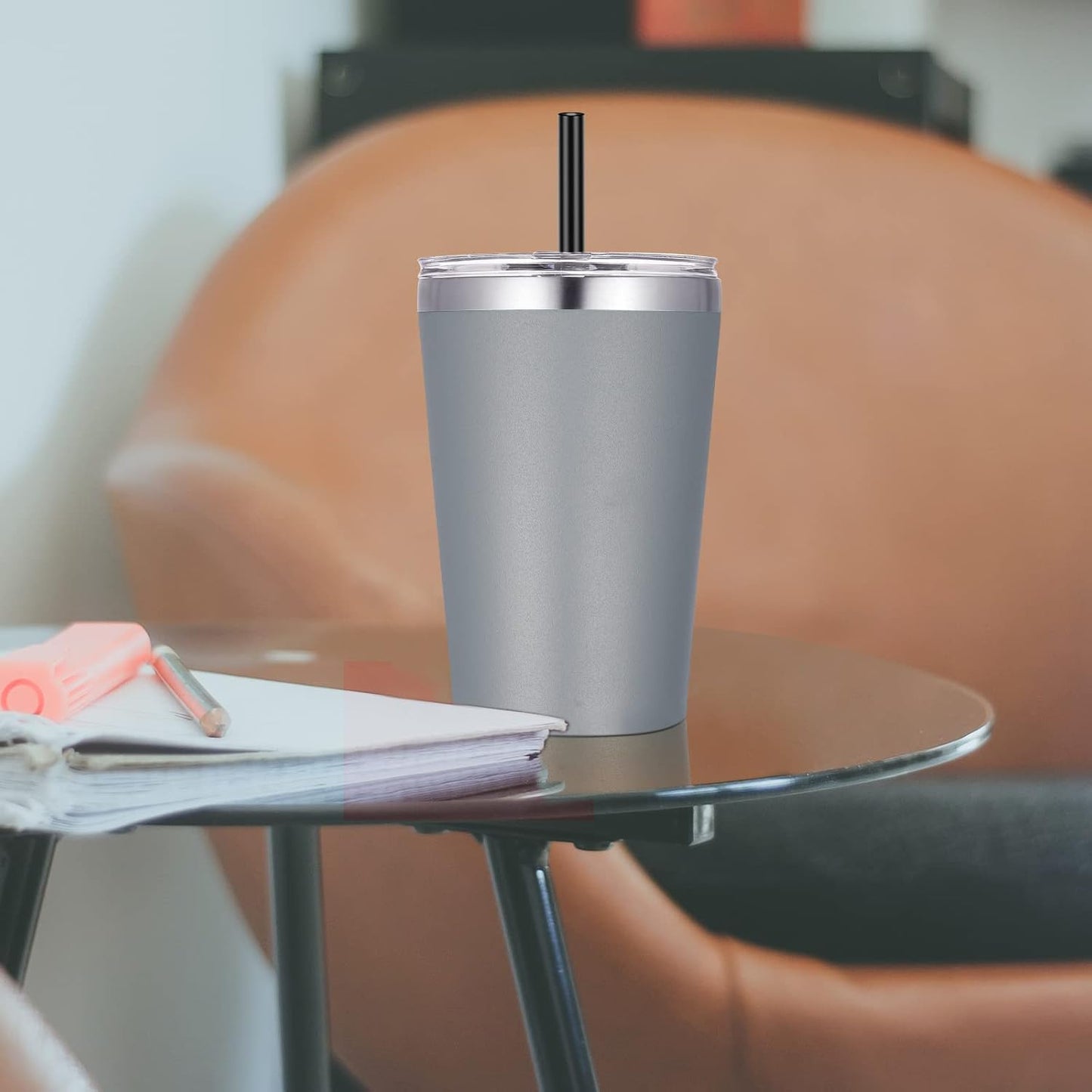 12oz Tumbler Stainless Steel Tumbler bulk Vacuum Insulated Double Wall Travel Tumbler with Lid and Straw Reusable Tumbler, Grey 1 Pack
