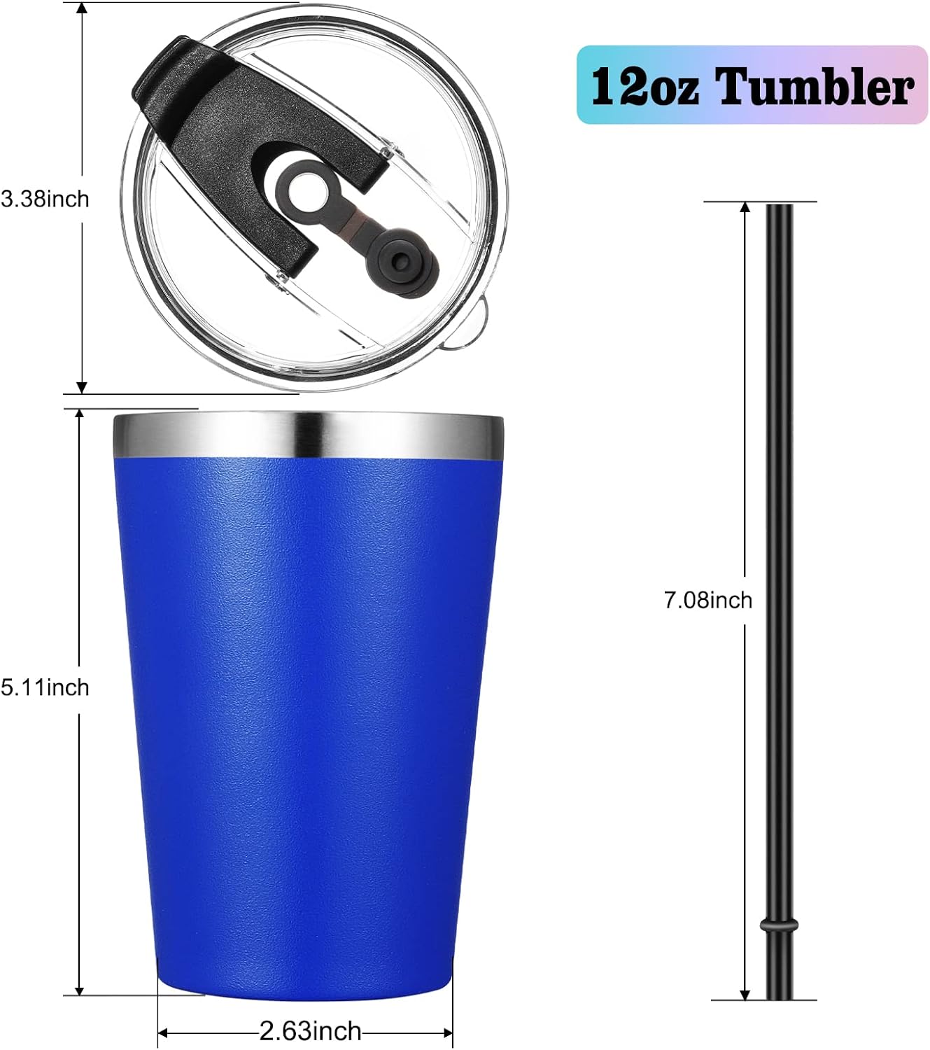 12oz Tumbler Stainless Steel Tumbler bulk Vacuum Insulated Double Wall Travel Tumbler with Lid and Straw Reusable Tumbler, Grey 1 Pack