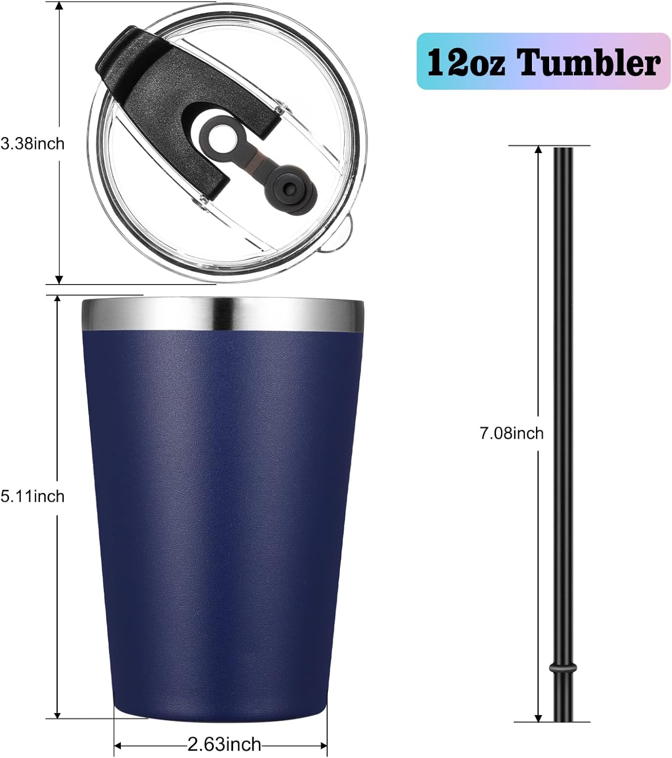 12oz Tumbler Stainless Steel Tumbler bulk Vacuum Insulated Double Wall Travel Tumbler with Lid and Straw Reusable Tumbler, Grey 1 Pack