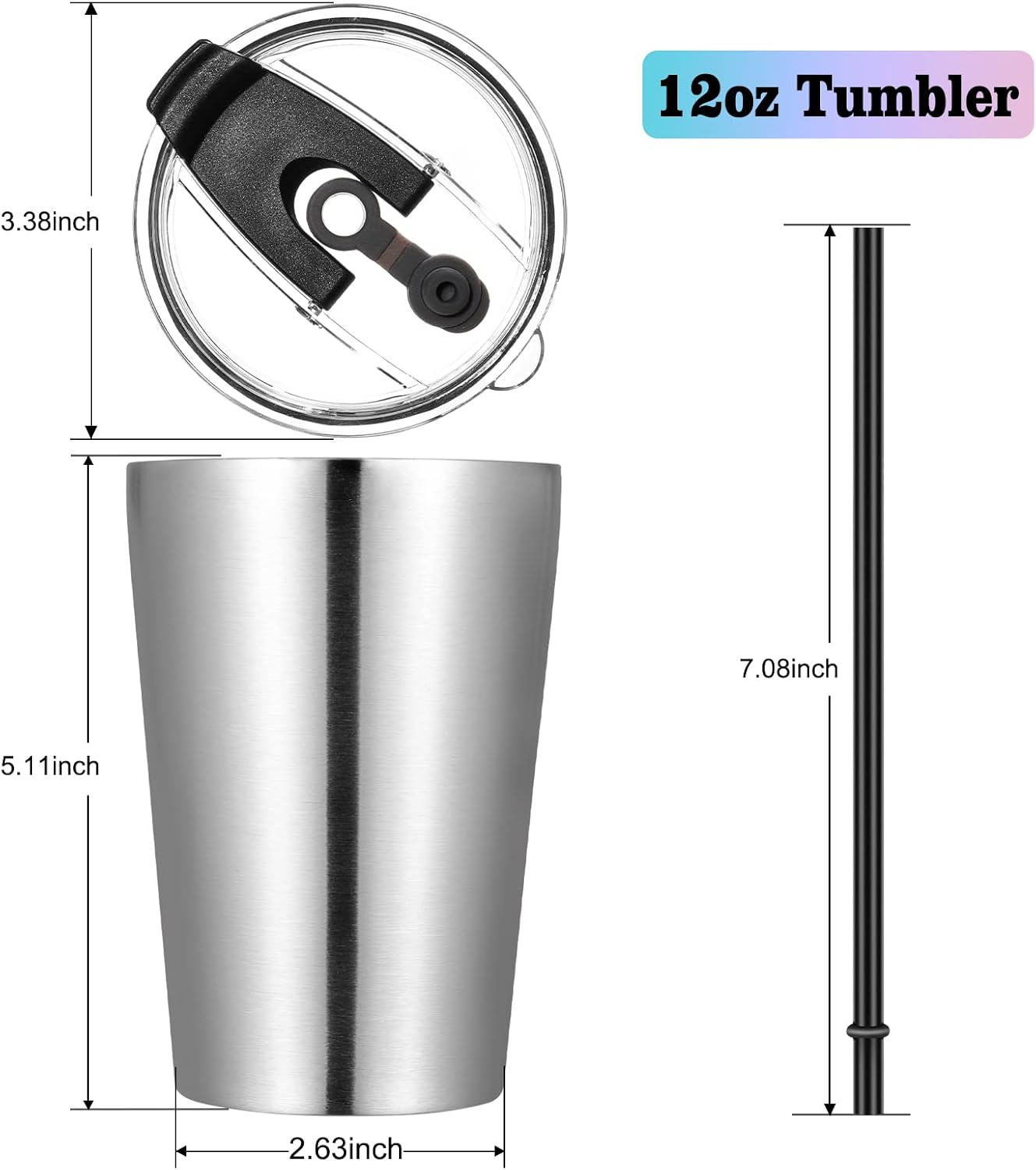 12oz Tumbler Stainless Steel Tumbler bulk Vacuum Insulated Double Wall Travel Tumbler with Lid and Straw Reusable Tumbler, Grey 1 Pack