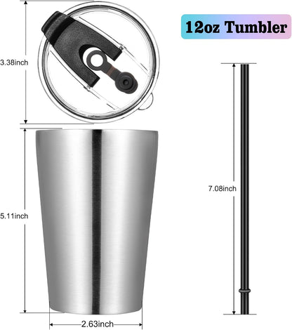 12oz Tumbler Stainless Steel Tumbler bulk Vacuum Insulated Double Wall Travel Tumbler with Lid and Straw Reusable Tumbler, Grey 1 Pack