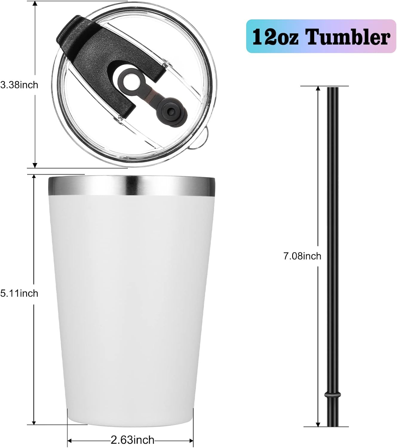12oz Tumbler Stainless Steel Tumbler bulk Vacuum Insulated Double Wall Travel Tumbler with Lid and Straw Reusable Tumbler, Grey 1 Pack