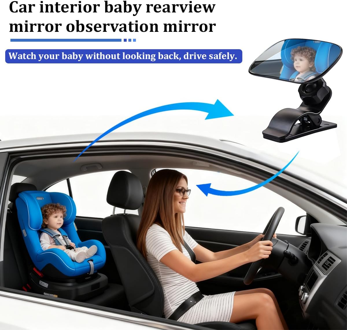Baby Car Mirror, 360° Adjustable Clip-on Vehicle Wide Angle Convex Mirror, Automotive Interior Rearview Accessories for Viewing Rear Passengers, Universal for SUV Truck Sedan
