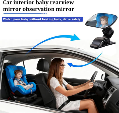 Baby Car Mirror, 360° Adjustable Clip-on Vehicle Wide Angle Convex Mirror, Automotive Interior Rearview Accessories for Viewing Rear Passengers, Universal for SUV Truck Sedan