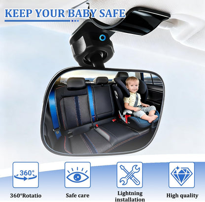Baby Car Mirror, 360° Adjustable Clip-on Vehicle Wide Angle Convex Mirror, Automotive Interior Rearview Accessories for Viewing Rear Passengers, Universal for SUV Truck Sedan
