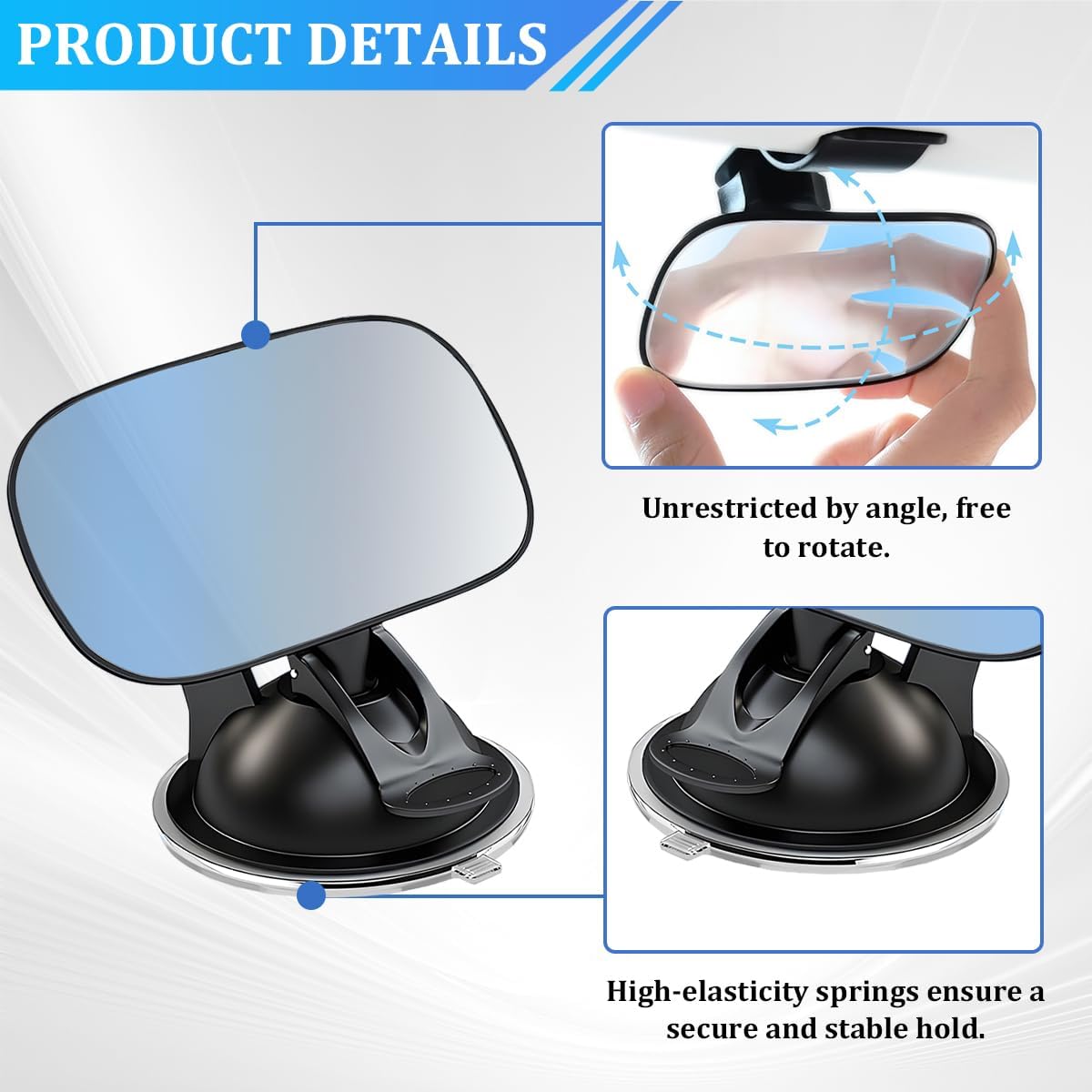 Baby Car Mirror, 360° Adjustable Clip-on Vehicle Wide Angle Convex Mirror, Automotive Interior Rearview Accessories for Viewing Rear Passengers, Universal for SUV Truck Sedan